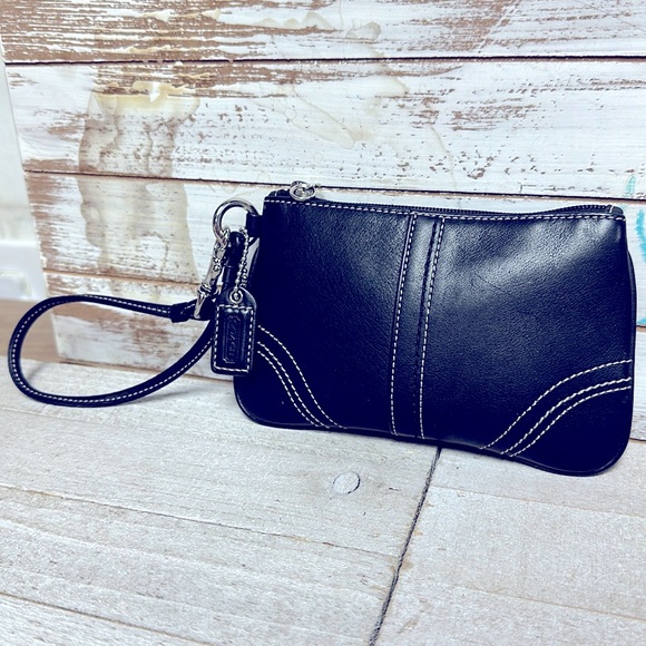 Coach Handbags - Coach *MINT vintage smooth black leather wallet pouch clip hand tag wristlet